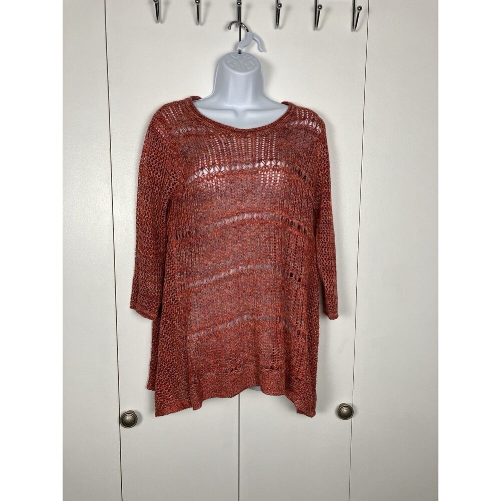 Faded Glory Open Knit Vibrant Orange Boho  Sweater Size S (4-6)